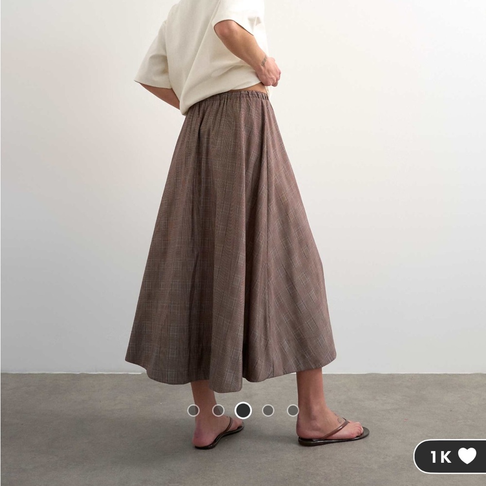 Topshop Brown Plaid A-Line Midi Skirt - Picture 4 of 6